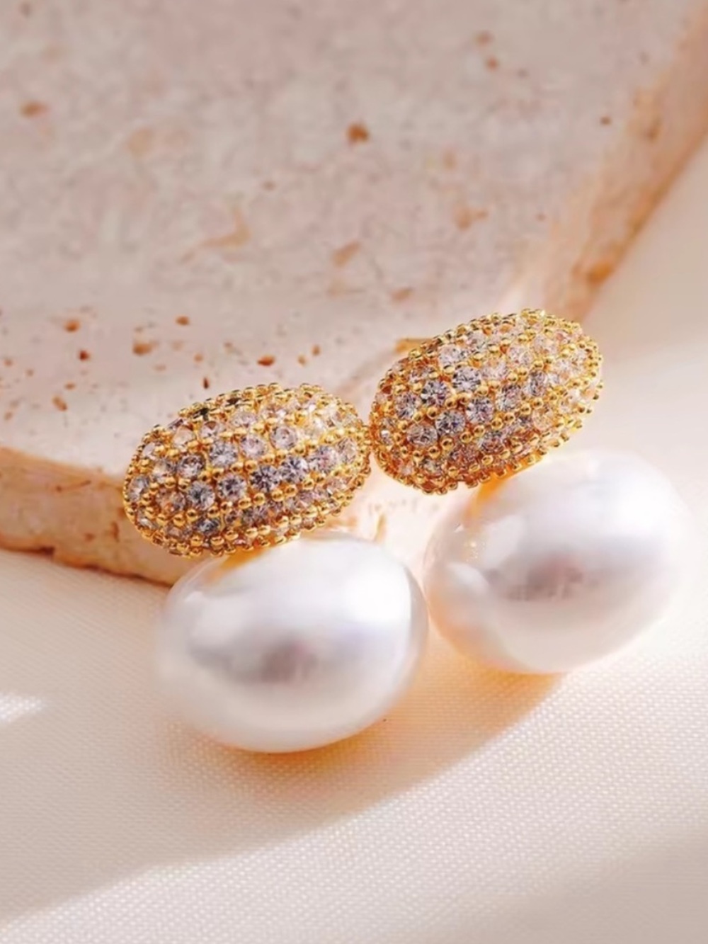 Gold Pave Pearl Drop Earrings